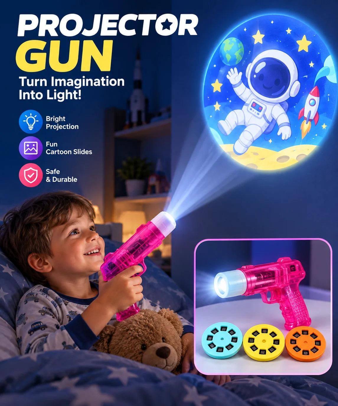 MagicBeam™ LED Cartoon Projection Gun – Kids’ Educational, Fun & Bedtime Toy