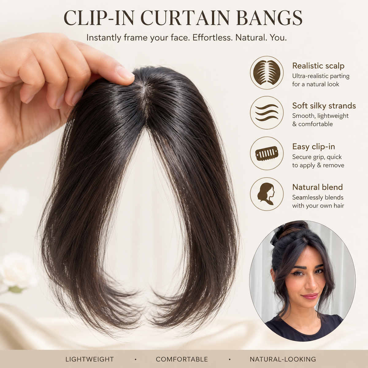 Clip-In Curtain Bangs Hair Topper