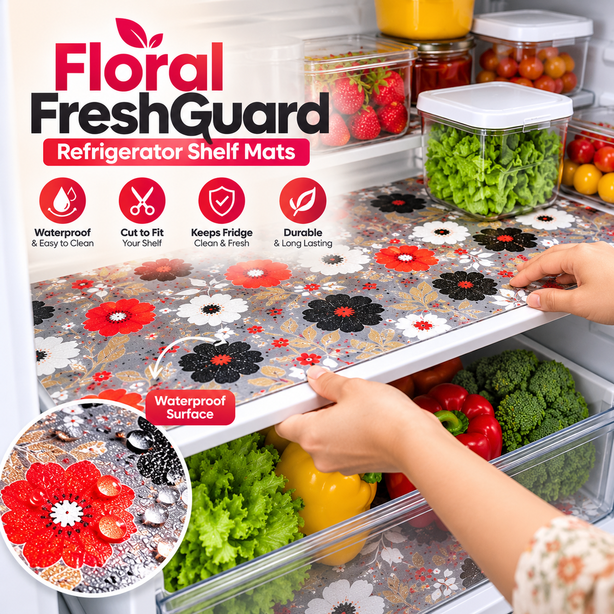 Floral FreshGuard Refrigerator Shelf Mats