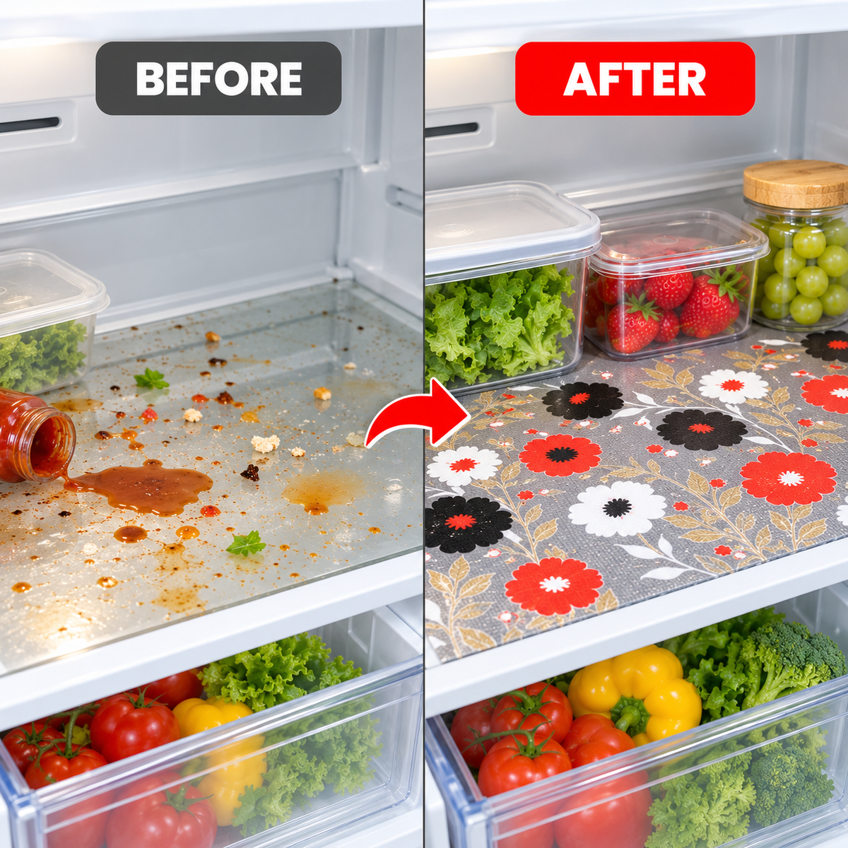 Floral FreshGuard Refrigerator Shelf Mats