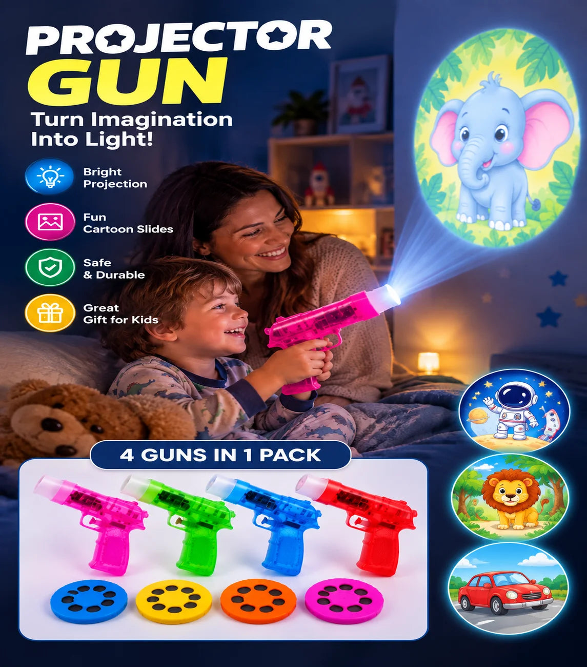 MagicBeam™ LED Cartoon Projection Gun – Kids’ Educational, Fun & Bedtime Toy